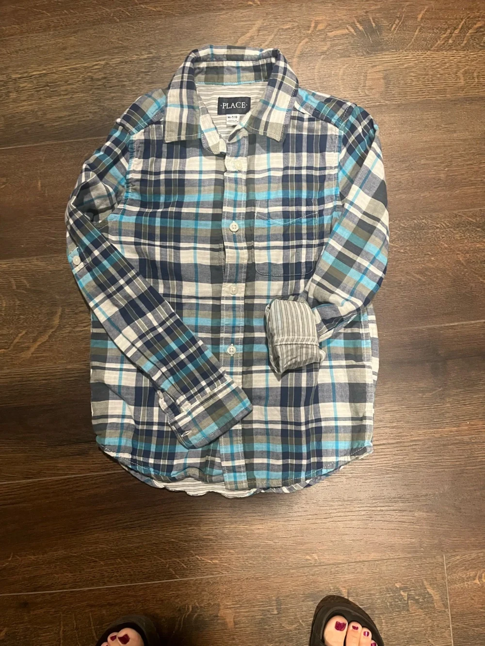 The Children's Place Blue, Teal & White Plaid Button-Down Shirt